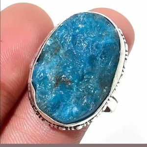 New Natural Blue Apatite 925 Silver Ring.